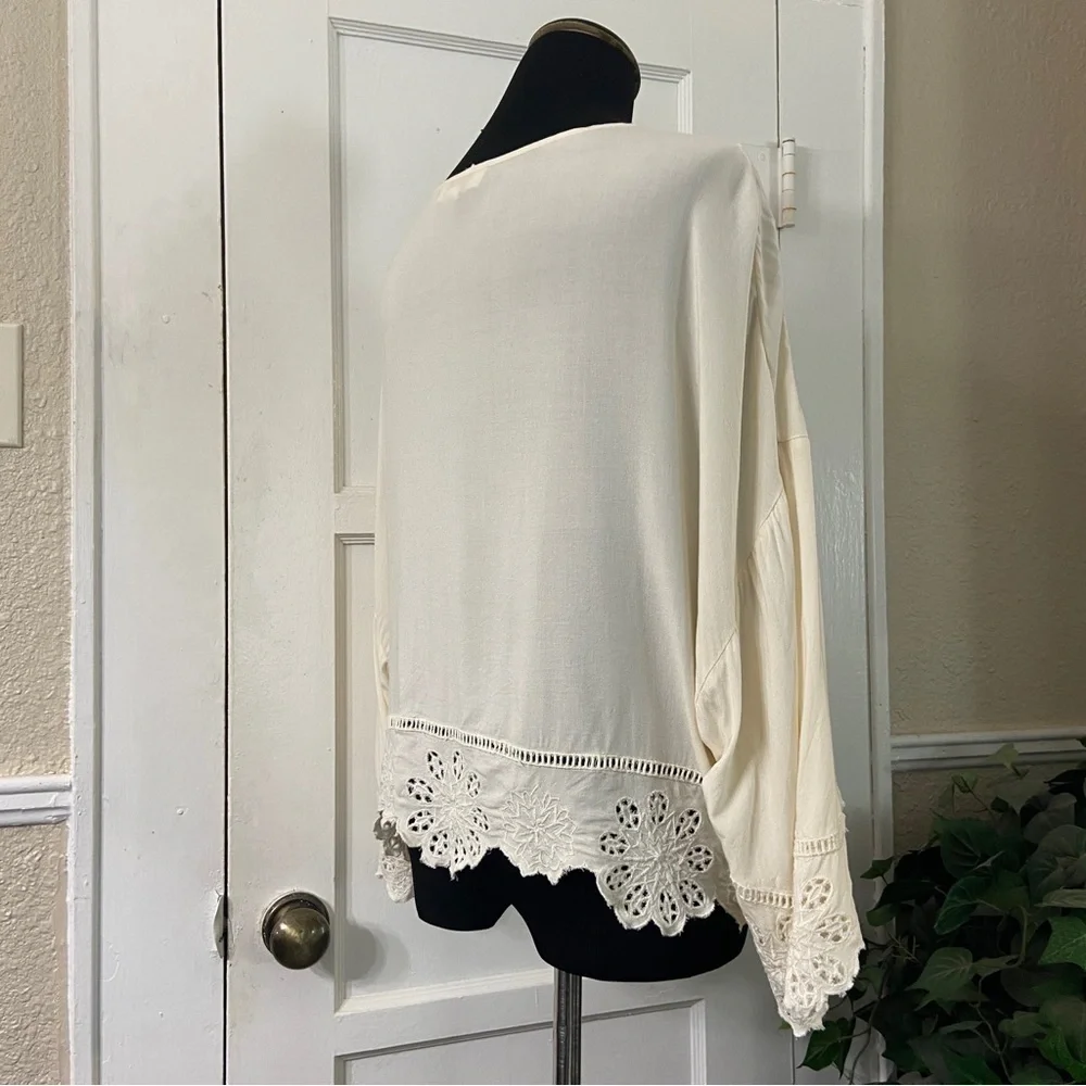 Sundance Eyelet One Button Closure 3/4 Wide Sleeve Cardigan - Picture 8 of 14